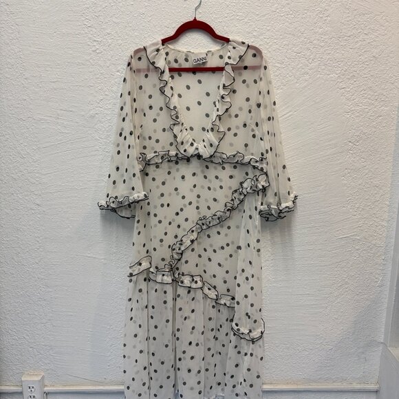 GANNI Ruffled Chiffon Midi Dress - Picture 6 of 9